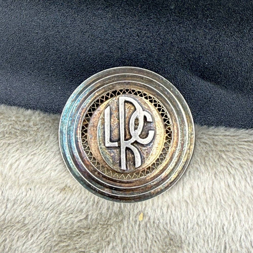 Vintage Estate Brooch Silver Monogram LRC Filigree Round 27107